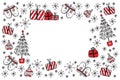 Merry christmas and Happy new year doodle vector greeting card with red and black christmas symbols isolated on white background. Royalty Free Stock Photo