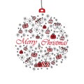 Merry christmas and Happy new year vector background with red and black symbols isolated on white. Doodle Christmas holiday greeti