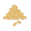 Cartoon vector stock icon in flat style of oil capsules, gold oval bubble isolated on white background.