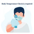 Check body temperature, isolated on white background in cartoon flat style, stock vector Illustration. Royalty Free Stock Photo