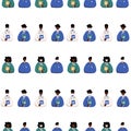 Seamless pattern of cartoon african american man and woman doctor wear protective mask and without mask