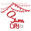 Independence day of switzerland poster or banner. Design with lettering and flags garlands.