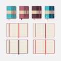 Set of flat design notepads icons with tabs isolated on white background.