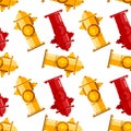 Seamless pattern of red and yellow water fire hydrant isolated on white background. Royalty Free Stock Photo
