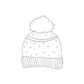 Winter hand drawn sketch hat icon. Knitted winter cap outline.