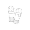 Winter hand drawn sketch mittens icon. Knitted winter cap outline.