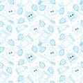 Vector seamless pattern - kawaii hand drawn dentist set objects.