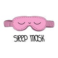 Cartoon doodle sleeping mask with close eyes icon.