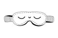 Cartoon doodle sleeping mask with closed eyes icon.