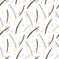 Hand drawn Easter decoration seamless pattern - Pomlazka - Czech traditional Easter wicker willow whip decorated with and without Royalty Free Stock Photo