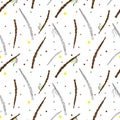 Hand drawn Easter decoration seamless pattern - Pomlazka - Czech traditional Easter wicker willow whip decorated with and without Royalty Free Stock Photo