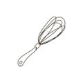 Cute doodle wire whisk. Outline vector stock illustration isolated on white background. Royalty Free Stock Photo