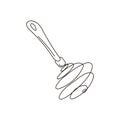 Cute doodle wire whisk. Outline vector stock illustration isolated on white background. Royalty Free Stock Photo