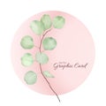 Graphic card with watercolor green eucalyptus twig