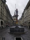 The ZÃÂ¤hringerbrunnen, a fountain on Kramgasse in the Old City of Bern, Switzerland Royalty Free Stock Photo