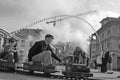 ZÃÂ¼rich mobility day: children attraction is the small steam locomotive and train on Market-Bridge