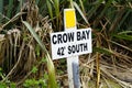 42ÃÂ° south - crow bay sign - 42nd parallel south - latitude Royalty Free Stock Photo