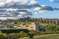 Majestic panoramic view of ÃÂvila city Walls & fortress, full around view at the medieval historic city Royalty Free Stock Photo