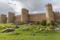 Majestic view of ÃÂvila city Walls & fortress, full around view at the medieval historic city Royalty Free Stock Photo