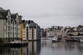 Ãâ¦lesund city with its Art Nouveau style architecture on a rainy day, Norway Royalty Free Stock Photo