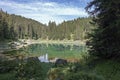 Ã¯Â»Â¿Ã¯Â»Â¿reflections on Lake Carezza karersee, Nova Levante, South Tyrol.