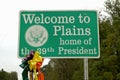 Ã¯Â¿Â½Welcome to PlainsÃ¯Â¿Â½ sign, the home of the 39th President, Jimmy Carter, Plains, Georgia