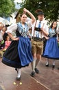 Public performance of a traditional Austrian folk dance at the farmers` market in Mondsee Royalty Free Stock Photo