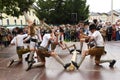 Public performance of a traditional Austrian folk dance at the farmers` market in Mondsee Royalty Free Stock Photo