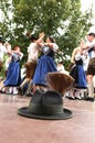 Public performance of a traditional Austrian folk dance at the farmers` market in Mondsee Royalty Free Stock Photo