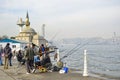 ÃÅskÃÂ¼dar Shamsi Pasha Mosque is seen in the background. Istanbul at the Bosphorus bonito, bluefish, mackerel, sardines, sea bass Royalty Free Stock Photo