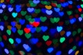 ÃÂbstract sweet colorful heart shaped bokeh. Street light blurred background. Valentine`s day and love concept