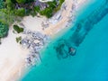 ÃÂerial view. Rocks on the coast of Lloret de Mar in a beautiful summer day,sandy beach, Costa Brava, Catalonia, Spain. Royalty Free Stock Photo