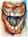 Ãârawing of the inside of a tooth a watercolor painting stunning design. AI generated