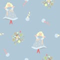 Cute dolls on soft background, flowers and pattern. Seamless for textile or paper. Royalty Free Stock Photo