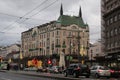 Ãâ¢vening traffic jams in Belgrade and the famous old Moscow Hotel on Terazije in Belgrade. Royalty Free Stock Photo