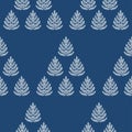 Silhouettes of winter trees on a blue background. Vector image. Seamless pattern. For fashion, fabric, background, print. Royalty Free Stock Photo