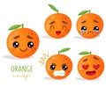 Set of emoji orange with different emotions, smile, laugh, anger, cry, love. An isolated vector illustration.