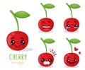 Set of emoji cherry with different emotions, smile, laugh, anger, cry, love. An isolated vector illustration. Royalty Free Stock Photo