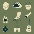 Camping, travel and picnic icons set