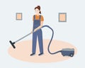 Woman with a vacuum cleaner. Royalty Free Stock Photo