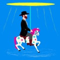 Cowboy rides on a carousel Royalty Free Stock Photo