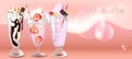 Milkshakes on a pink background.