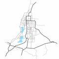 City map of Mandalay. Line scheme of roads. Town streets on the plan. Urban environment with river and forest and parks. Vector