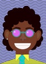 Funny afro american boy in man`s clothes and glasses