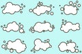 Several options for white curly clouds in a black stroke on a blue background