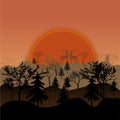 Illustration vector forest red sunset