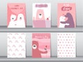 Set of cute animals poster,Design for valentine`s day ,template, cards,bear,Vector illustrations Royalty Free Stock Photo