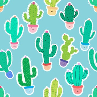 Cute seamless cactus pattern background. Stock Photo