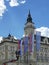 0190. - Workers setting the flags on the masts at city square for festive defile in Novi Sad, Serbia