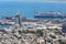 02.05.2016. Israel, a general view of the city center of Haifa, a port with ships and buildings.